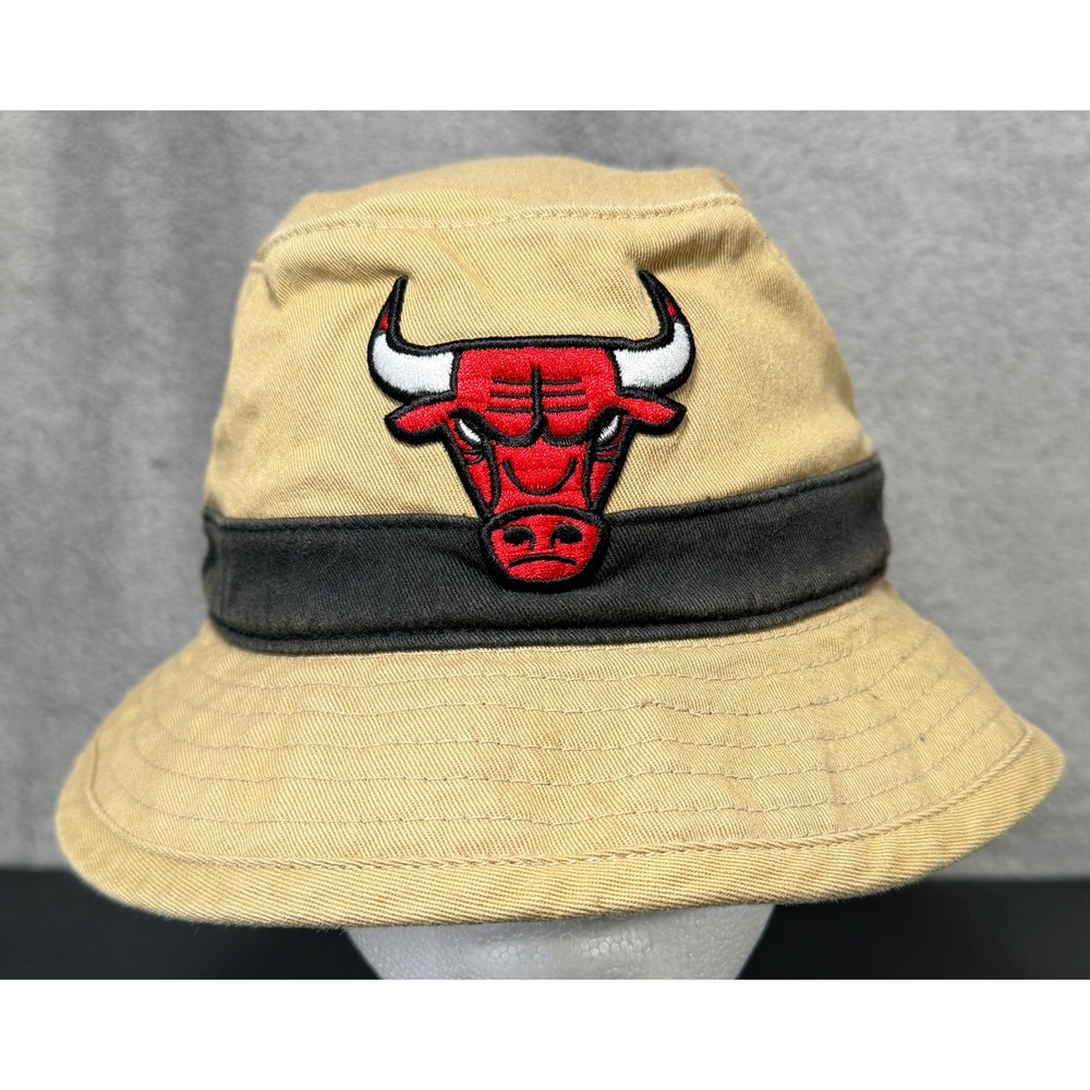 Mitchell & Ness Bucket Hat Mens S/M Tan Chicago Bulls NBA Embroidered Khaki